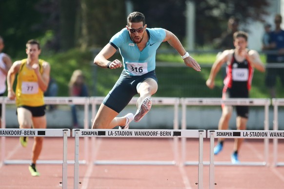 Bern, 16.05.2015, SVM Final Maenner-Frauen Nat. A 2015, Kariem Hussein (SUI) 400m hurdles. (Daniel Mitchell/EQ Images)