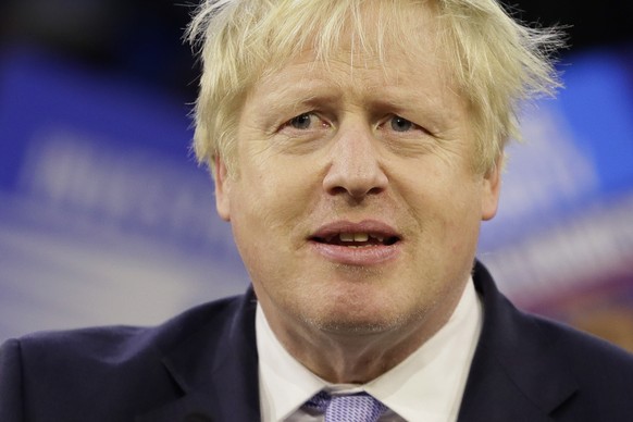 Britain&#039;s Prime Minister Boris Johnson speaks during his ruling Conservative Party&#039;s final election campaign rally at the Copper Box Arena in London, Wednesday, Dec. 11, 2019. Britain goes t ...