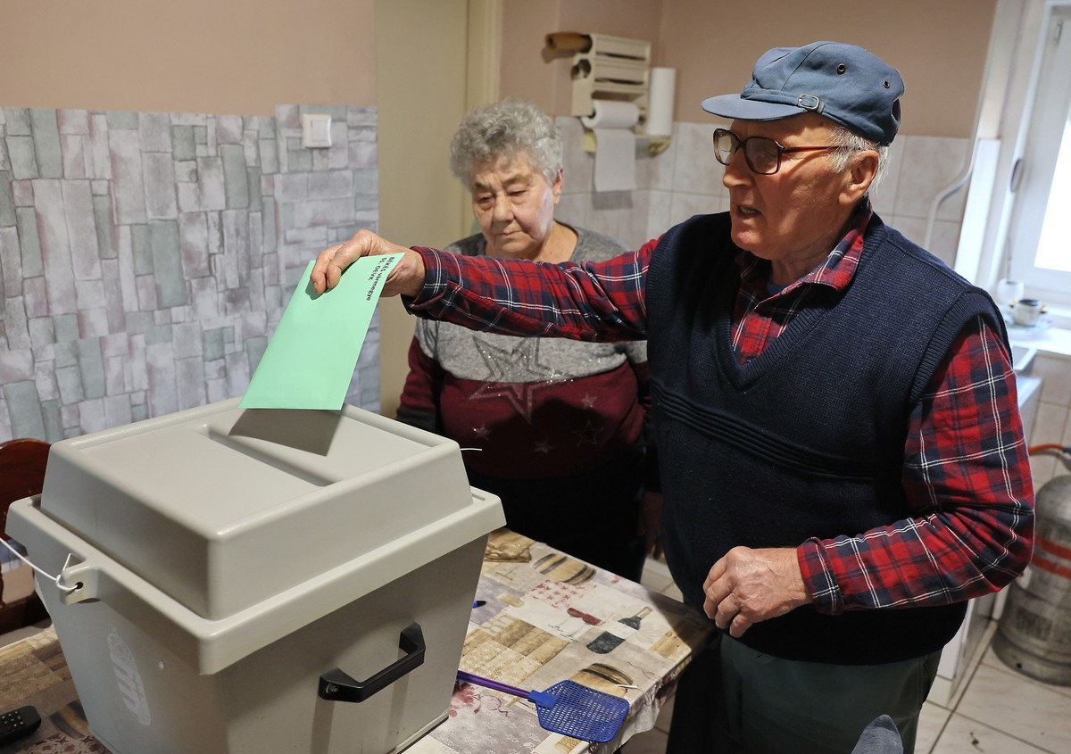 A man casts his ballot during the general election in the outskirts of Bekescsaba, Hungary, Sunday, April 12, 2026. (Peter Lehoczky/MTI via AP)
Hungary Election