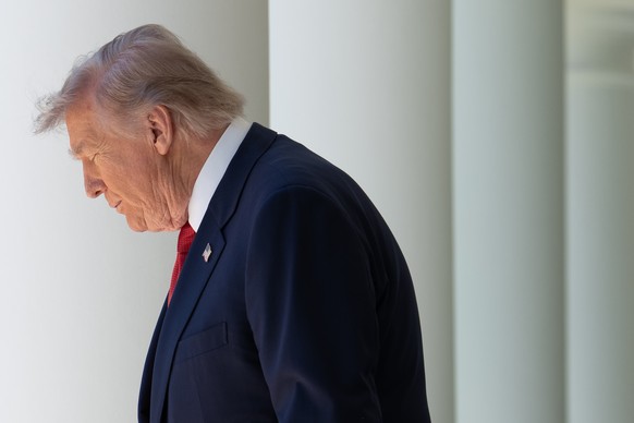 epa12942261 US President Donald J Trump arrives to make remarks at an event he is hosting for a group including Gold Star Mothers and Angel Mothers to honor Mothers Day 2026, in the Rose Garden of th ...