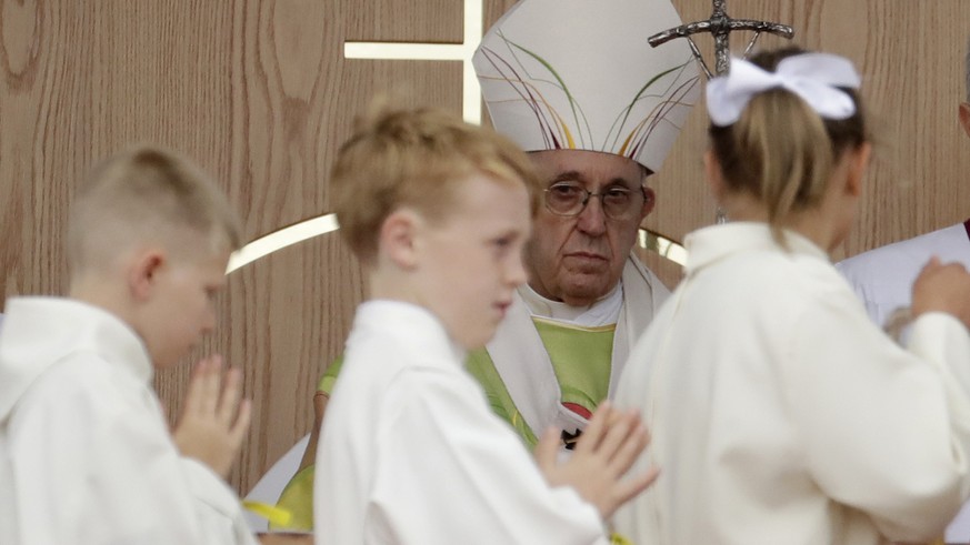 Pope Francis celebrates the Holy Mass at the Phoenix Park, in Dublin, Ireland, Sunday, Aug. 26, 2018. Pope Francis is on the second of his two-day visit to Ireland. (AP Photo/Matt Dunham)