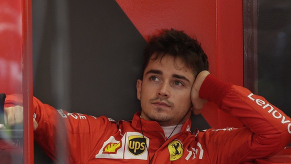 Ferrari driver Charles Leclerc, of Monaco, waits for the third free practice session for the Formula One Brazil Grand Prix auto race at the Interlagos race track in Sao Paulo, Brazil, Saturday, Nov. 1 ...