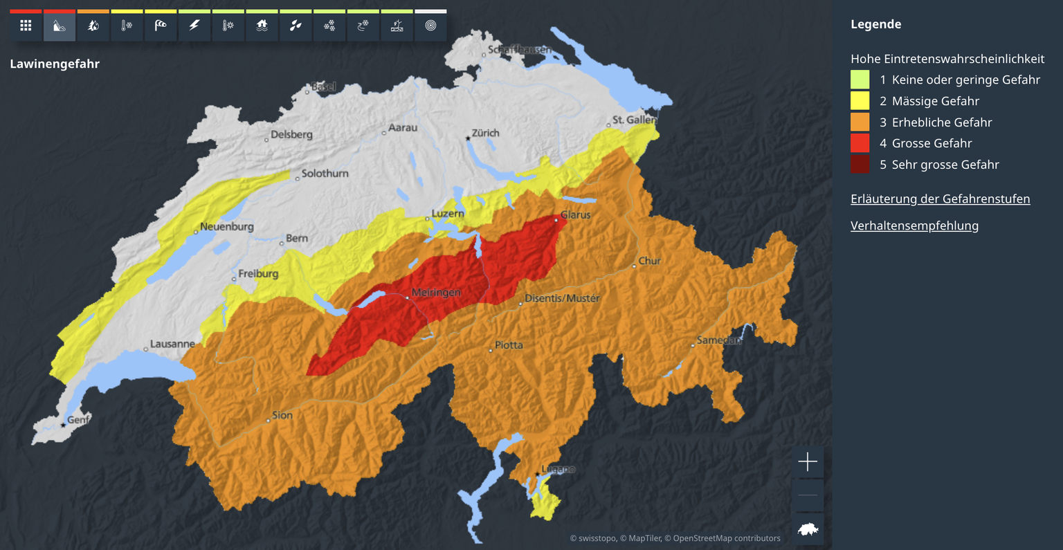 Lawinengefahr am 27. März 2026 in der Schweiz.