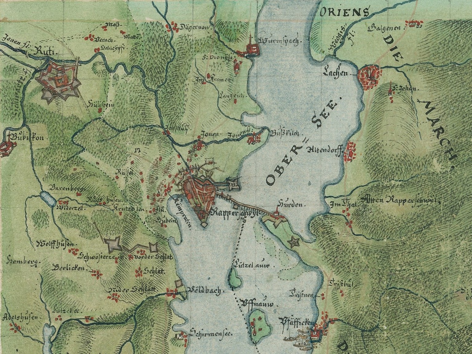 Wie «Rüti» stehen viele Flur- und Ortsnamen in der Schweiz in Zusammenhang mit der Rodung oder Bewirtschaftung des Waldes – auch wenn das heute oft nicht immer so offensichtlich ist. Karte des östlich ...