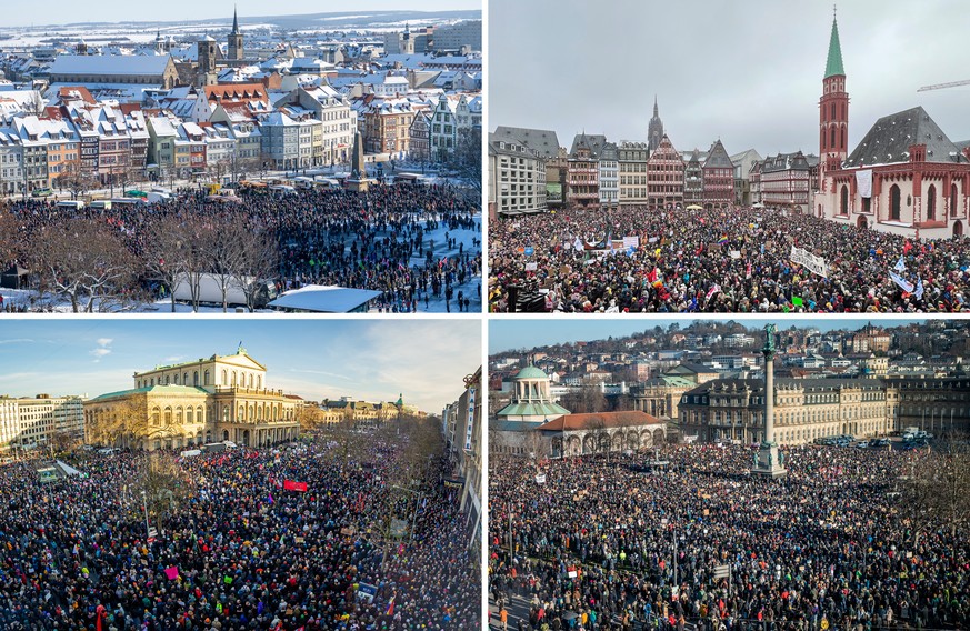 ARCHIVE - January 20, 2024, ---: IMAGE COMBO - Thousands of people in various German St.