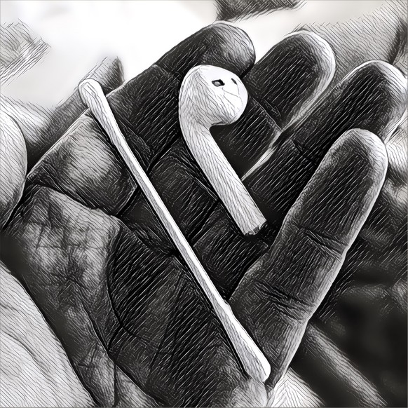 AirPods und EarPods von Apple, bearbeitet mit Foto-Filter-App Prisma