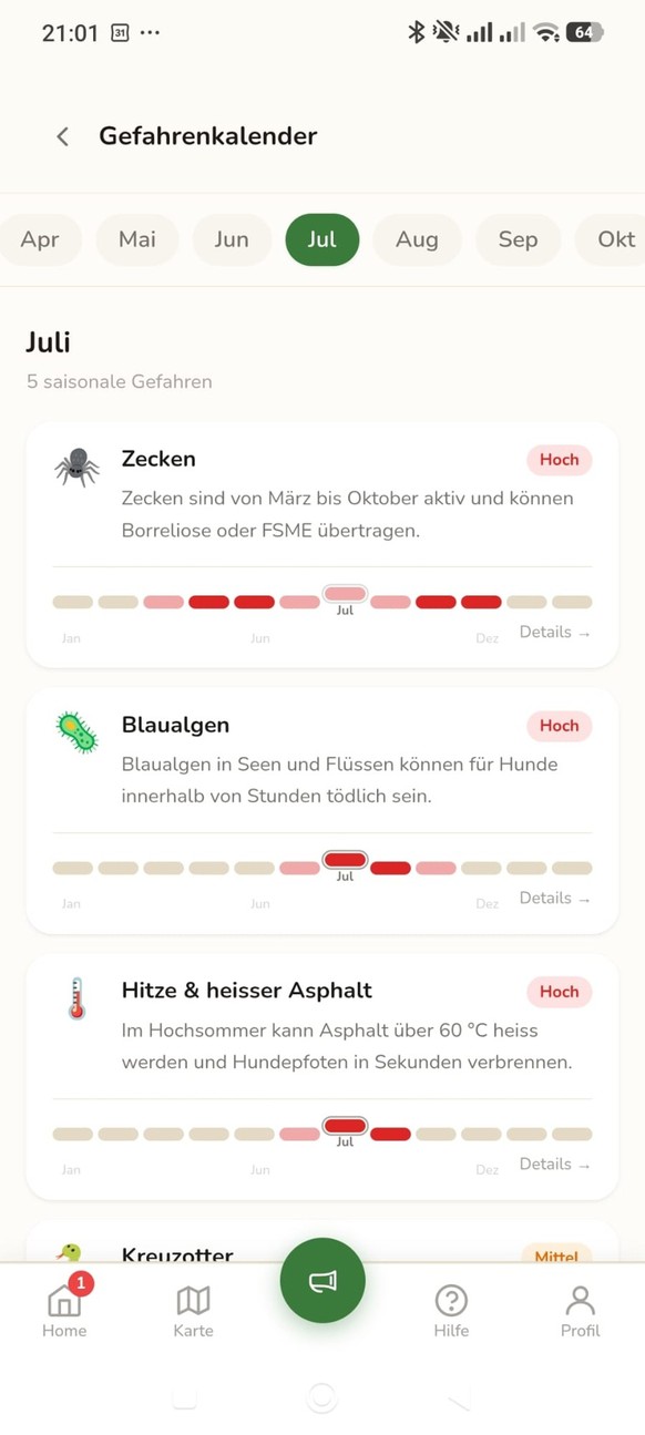 Schorsch App Gefahrenkalender
