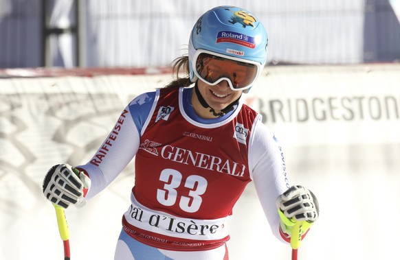 Switzerland&#039;s Jasmine Flury gets to the finish area after completing an alpine ski, women&#039;s World Cup super-G, in Val d&#039;Isere, France, Sunday, Dec. 18, 2016. (AP Photo/Giovanni Auletta)