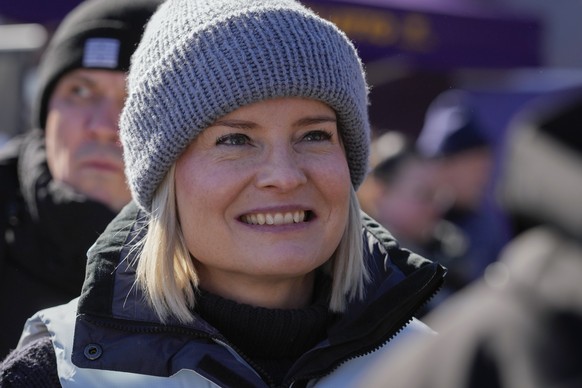 Finns Party leader Riikka Purra meets supporters during a campaign rally in Kirkkonummi, Finland, Saturday, April 1, 2023. A parliamentary election in Finland on Sunday is shaping up as an extremely c ...