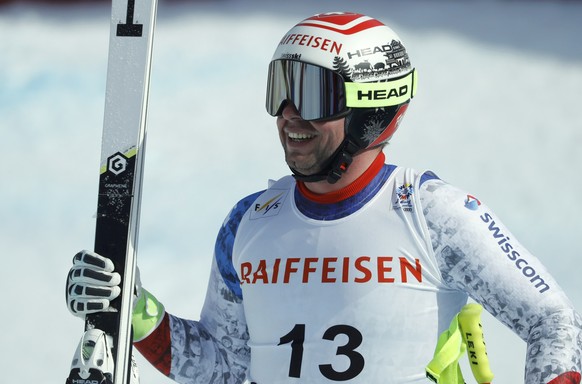 Alpine Skiing - FIS Alpine Skiing World Championships - Men&#039;s Downhill - St. Moritz, Switzerland - 12/2/17 - Beat Feuz of Switzerland reacts at the finish line. REUTERS/Denis Balibouse