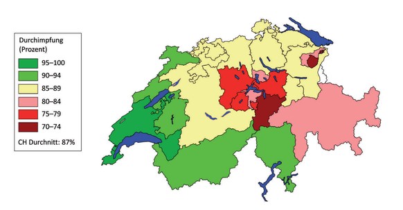 Masern-Durchimpfung 2005–2007: Kinder im Alter von 24 bis 35 Monaten, mit mindestens einer Dosis geimpft.