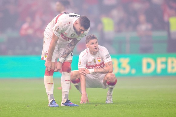 23.05.2026, Fu�ball, 83. DFB-Pokal Finale,, FC Bayern M�nchen - VfB Stuttgart, Olympioastadion Berlin, Saison 2025 / 2026: entt�uscht Entt�uschung nach dem 0:2 Jeff Chabot VfB Stuttgart 24 DFB regulat ...