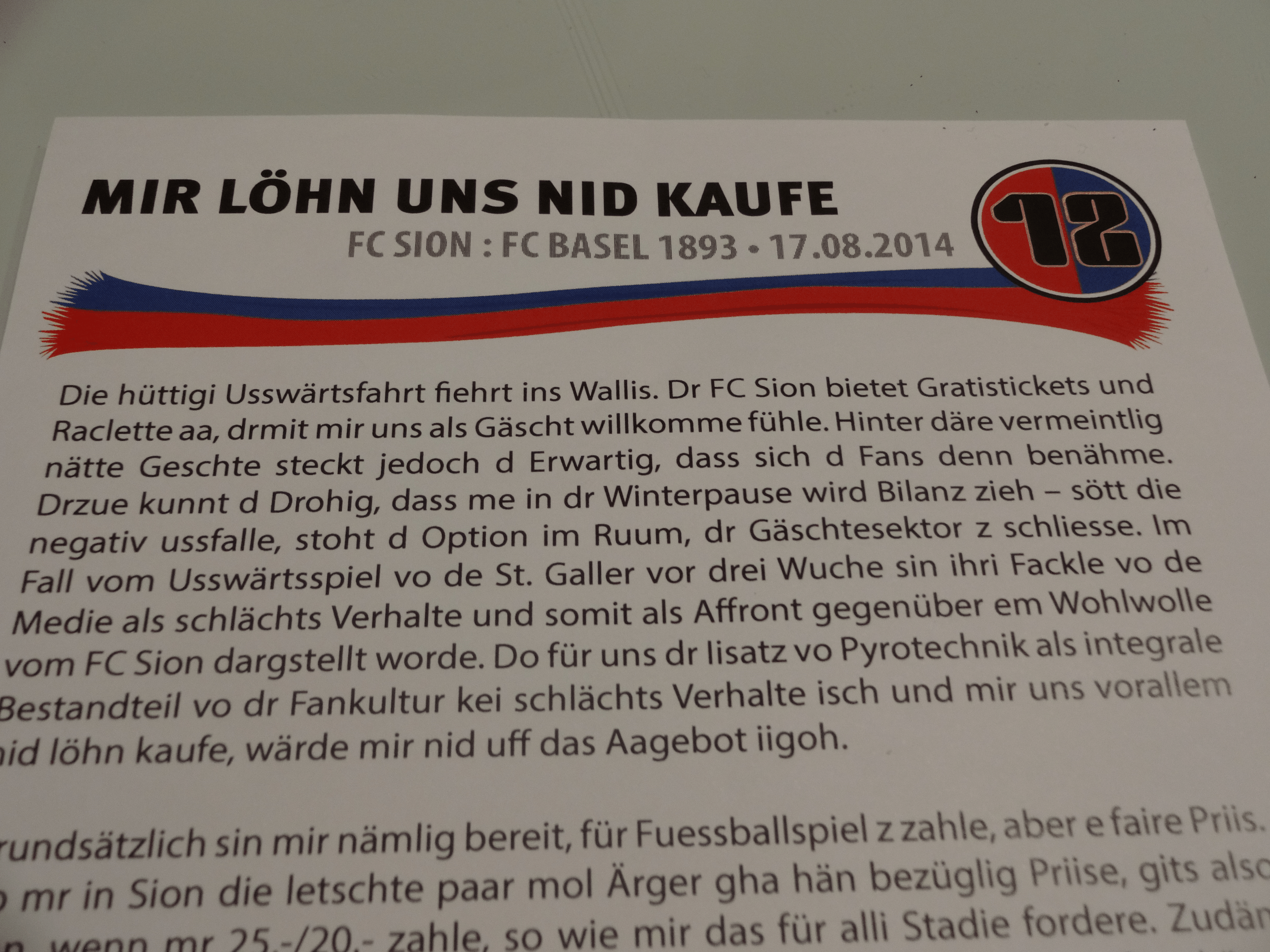 Mit diesem Flyer ruft die Muttenzerkurve zum Boykott auf.