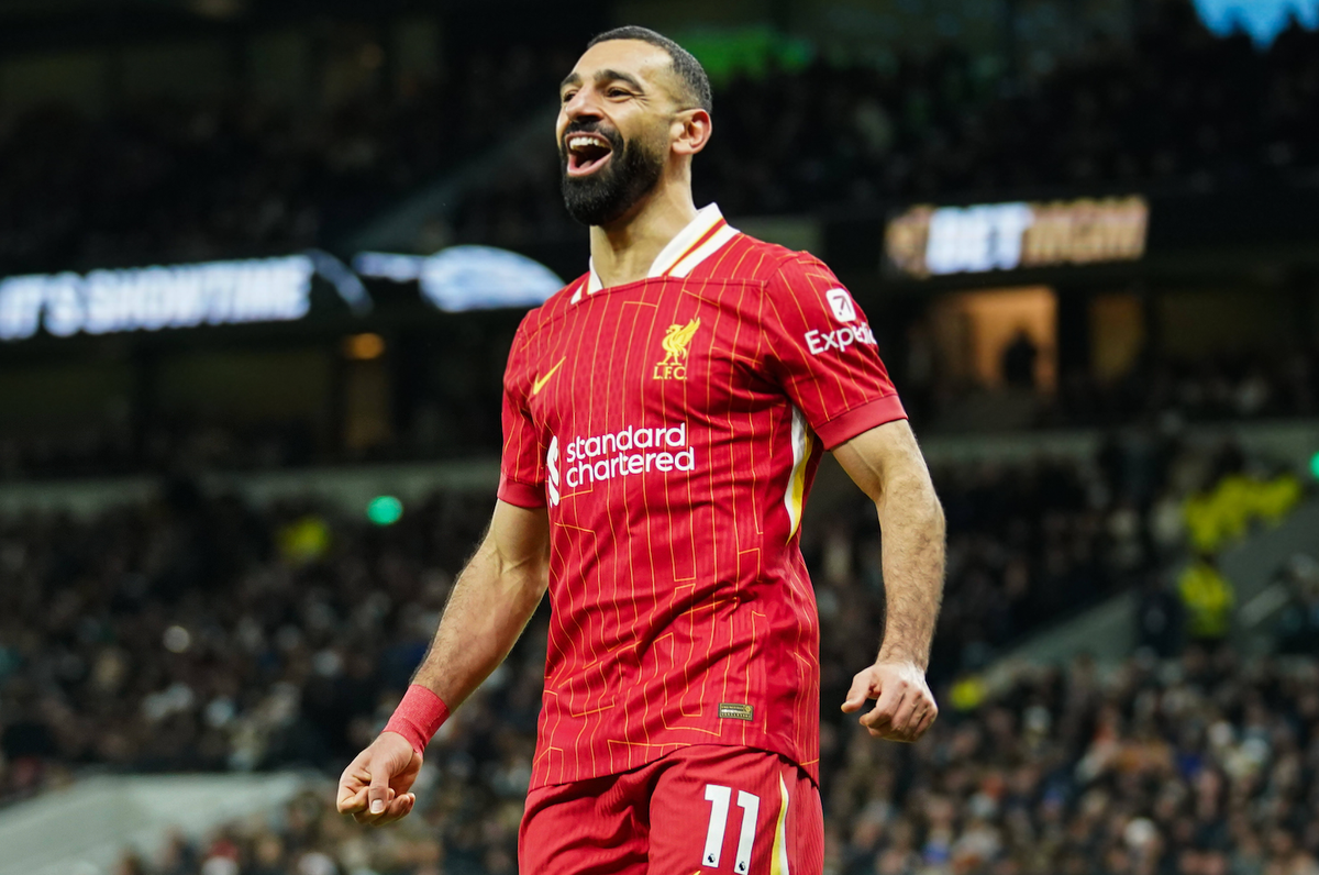 Tottenham Hotspur FC v Liverpool FC Mohamed Salah of Liverpool celebrating his goal to make it 1-5 during the Tottenham Hotspur FC v Liverpool FC English Premier League match at the Tottenham Hotspur  ...