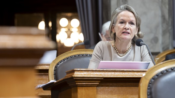 Andrea Gmuer, Mitte-LU, spricht waehrend der Wintersession der Eidgenoessischen Raete, am Mittwoch, 11. Dezember 2024 im Staenderat in Bern. (KEYSTONE/Anthony Anex)