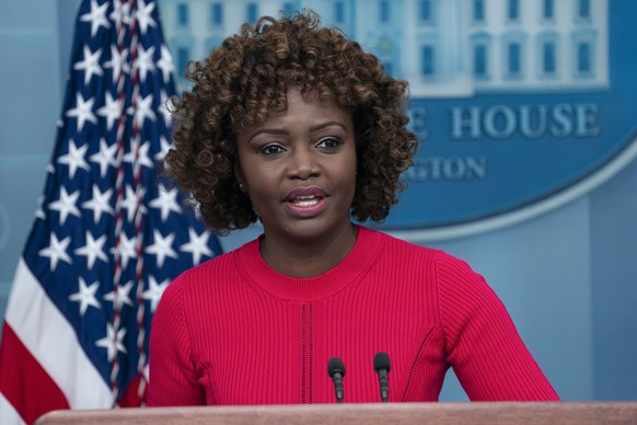 White House press secretary Karine Jean-Pierre speaks during a press briefing at the White House, Monday, Feb. 27, 2023, in Washington. (AP Photo/Evan Vucci)
Karine Jean-Pierre