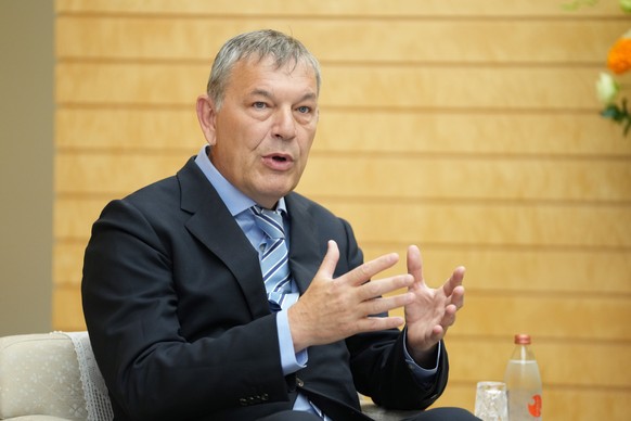 epa12137915 Commissioner-General of the United Nations Relief and Works Agency for Palestine Refugees in the Near East (UNRWA) Philippe Lazzarini speaks during a meeting with Japan&#039;s Prime Minist ...