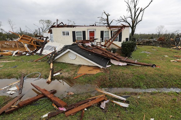 epa10545881 Destruction in the wake of a tornado in West Point, Georgia, USA, 27 March 2023. Tornadoes were confirmed in Georgia on 26 March two days after at least 25 people were killed in Mississipp ...