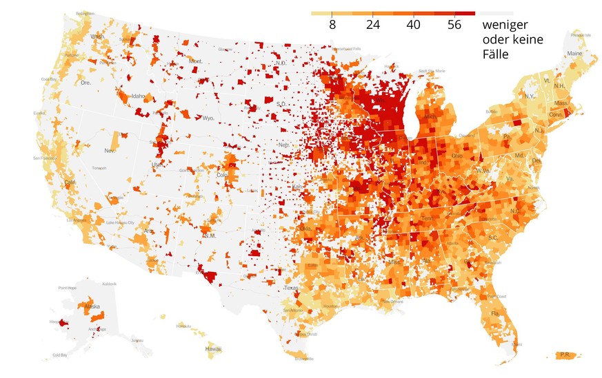 Betroffene Regionen USA Corona / Rust Belt