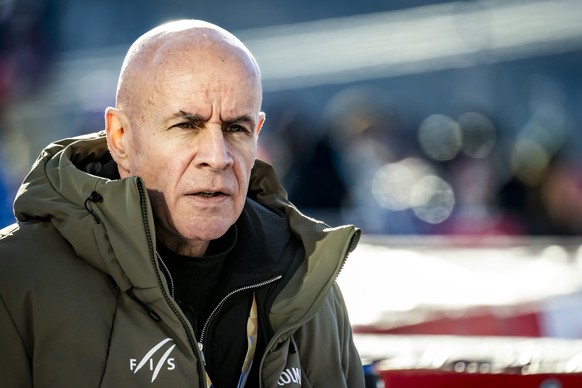 Johan Eliasch, President of the International Ski Federation, (FIS) reacts during the women's Downhill race at the Alpine Skiing FIS Ski World Cup, in St. Moritz, Switzerland, Saturday, December  ...