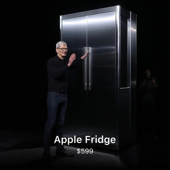 Fake-Apple-Produkt, mit falschem Tim Cook, KI-generiert. (Juni 2023)