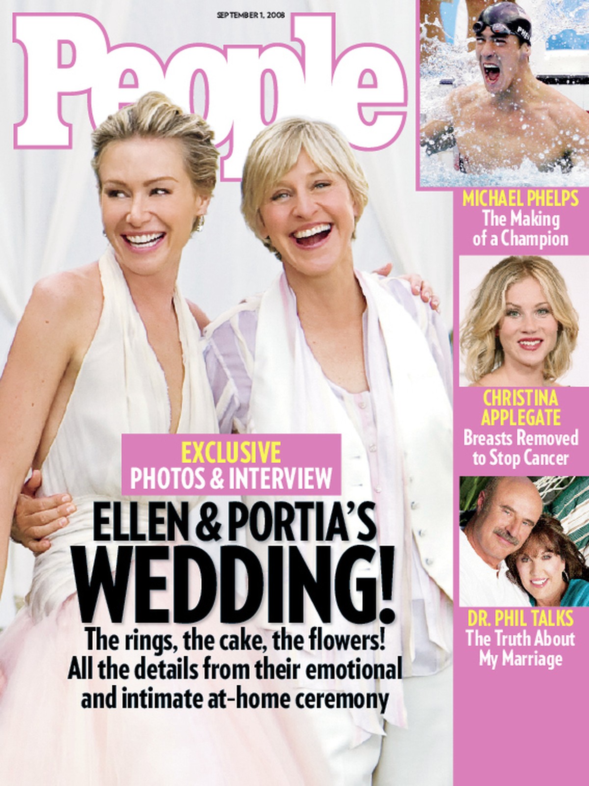 FILE - In this image released by "People" magazine, Ellen DeGeneres and Portia de Rossi are shown on the cover issue of "People." The pair gave People an exclusive interview and ph ...