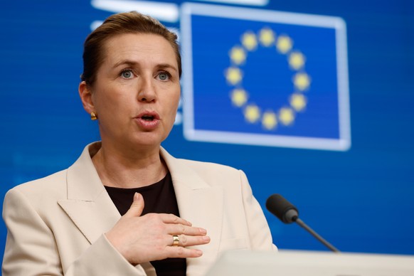 Denmark's Prime Minister Mette Frederiksen speaks during a media conference at the EU Summit in Brussels, Friday, Dec. 19, 2025. (AP Photo/Geert Vanden Wijngaert)
Belgium Europe Summit