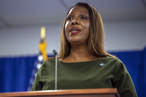 FILE - New York Attorney General Letitia James speaks during a press conference on Sept. 21, 2022, in New York. James has asked a judge Thursday, Oct. 13, to bar the Trump Organization from selling or ...