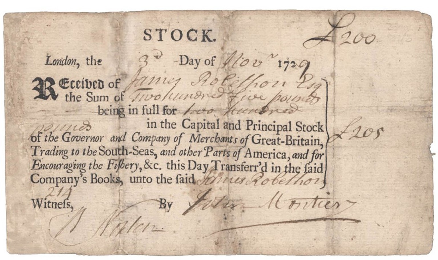 Zwischen 1719 und 1734 besitzt der Staat Bern Aktien wie diese der englischen South Sea Company, die auch in den lukrativen Sklavenhandel involviert ist. Die Aktie erreicht im Juli 1720 die fantastisc ...