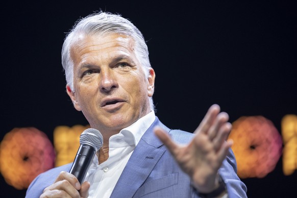 Group Chief Executive Officer of Swiss Bank UBS Sergio P. Ermotti speaks at the Point Zero Forum at the Circle in Zurich, Switzerland on Tuesday June 27, 2023. (KEYSTONE/Michael Buholzer).