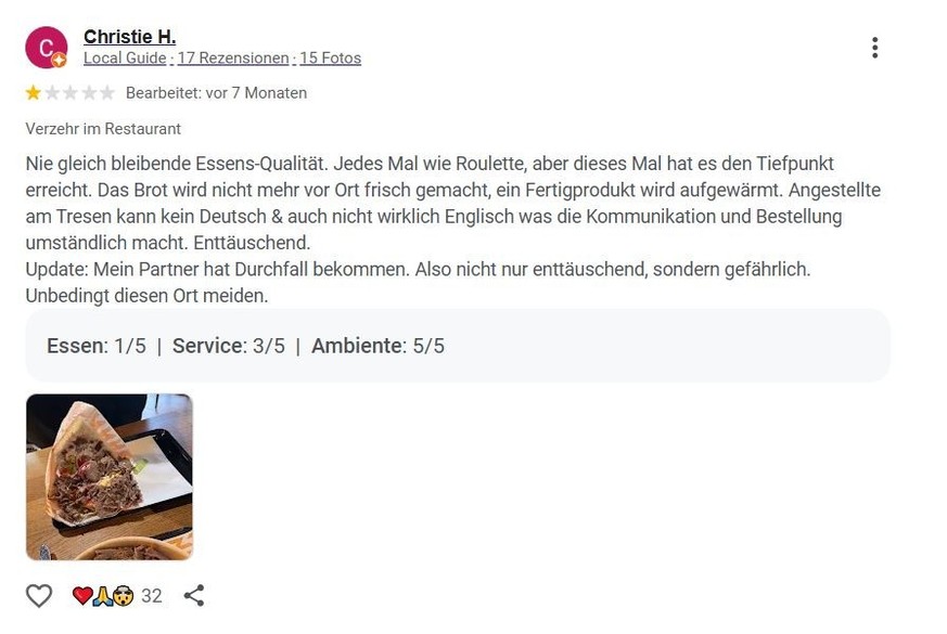 Schlechte Bewertungen für Zekis World Döner.