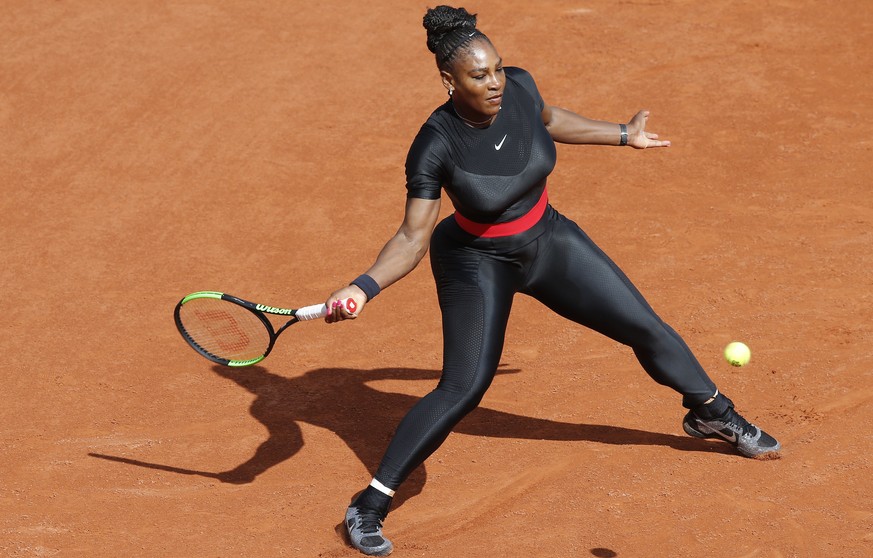 Serena Williams of the U.S. returns a shot against Krystyna Pliskova of the Czech Republic during their first round match of the French Open tennis tournament at the Roland Garros stadium in Paris, Fr ...