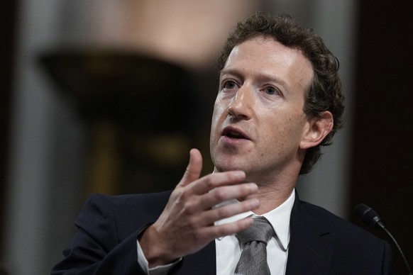 Meta CEO Mark Zuckerberg speaks during a Senate Judiciary Committee hearing with other social media platform heads on Capitol Hill in Washington, Wednesday, Jan. 31, 2024, to discuss child safety onli ...