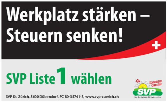 Die «Volkspartei» stärkt die Schweizer Wirtschaft, zumindest auf den Wahlplakaten.