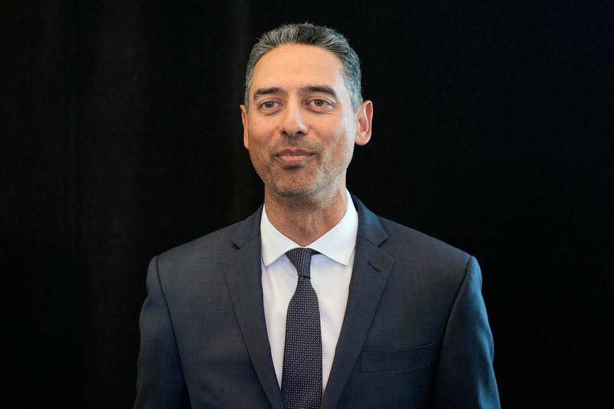 Sunny Mehta, the new general manager of the New Jersey Devils NHL hockey club, attends news conference in Newark, N.J., Tuesday, April 21, 2026. (AP Photo/Seth Wenig)
Sunny Mehta