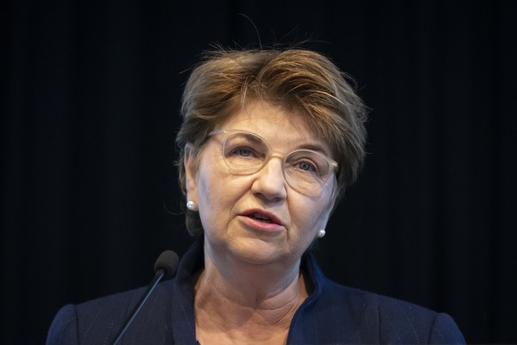 Bundesraetin Viola Amherd spricht waehrend der Bevoelkerungsschutzkonferenz (BSK), organisiert von dem Bundesamt fuer Bevoelkerungsschutz (BABS), ueber das Thema &quot;Erfahrungen aus der Ukraine ? de ...