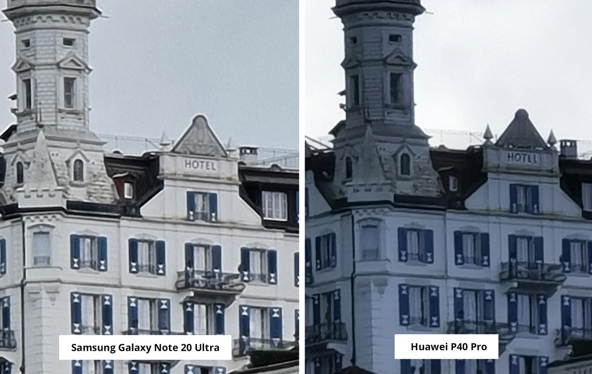 Zoom Samsung Note 20 Ultra vs. Huawei P40 Pro in Luzern.