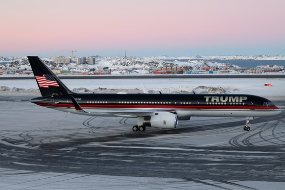 FILE - A plane carrying Donald Trump Jr. lands in Nuuk, Greenland, Jan. 7, 2025. (Emil Stach/Ritzau Scanpix via AP, file)
EU--Greenland-Security-Explainer