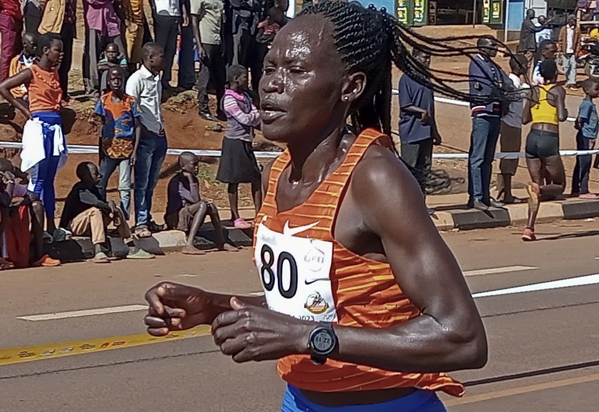 Rebecca Cheptegei, competes at the Discovery 10km road race in Kapchorwa, Uganda Friday, Jan. 20, 2023. A Cheptegei, a Ugandan athlete living in Kenya was set ablaze by her boyfriend on Sunday Sept. 1 ...