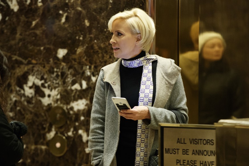Mika Brzezinski waits for an elevator in the lobby at Trump Tower, Tuesday, Nov. 29, 2016, in New York. (AP Photo/Evan Vucci)