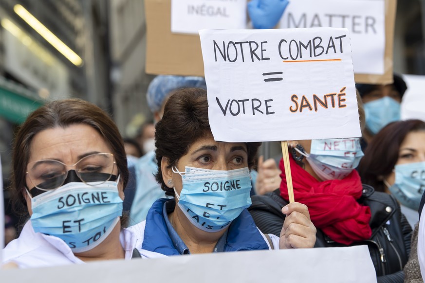 Das Personal verschiedener Genfer Gesundheitseinrichtungen demonstrierte am Samstag für bessere Anstellungsverhältnisse.