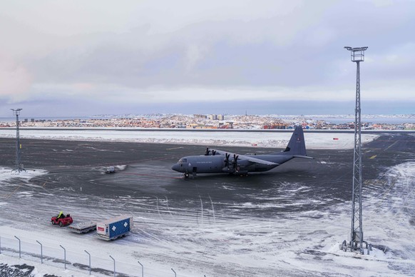 A Royal Danish Air Force military plane is seen at the airport of Nuuk, Greenland, on Thursday, Jan. 15, 2026. (AP Photo/Evgeniy Maloletka)
Greenland Daily Life