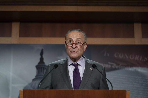 epa08710029 US Senate Minority Leader Chuck Schumer (D-NY) speaks during his weekly press conference at the US Capitol Building in Washington, DC, USA, 30 September 2020. EPA/ALEX EDELMAN