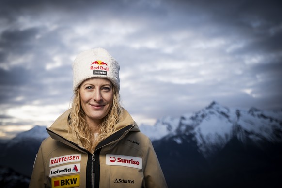 Fanny Smith of Switzerland poses during a press conference at the Ski Cross event of the FIS Ski Cross, SX, World Cup, in Veysonnaz, Switzerland, Thursday, January 22, 2026. (KEYSTONE/Jean-Christophe  ...