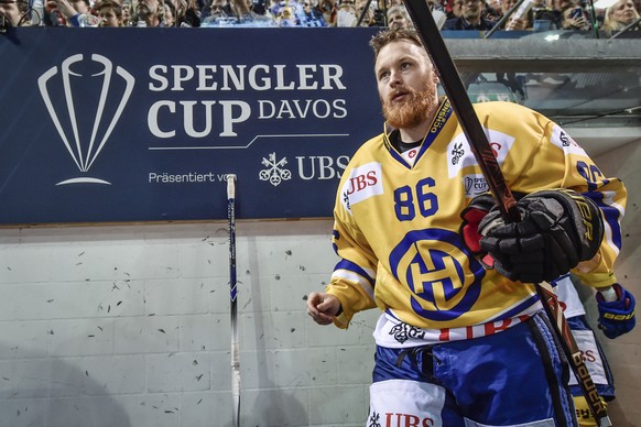 Davos&#039; Linus Klasen during the game between Thomas Sabo Ice Tigers and HC Davos, at the 92th Spengler Cup ice hockey tournament in Davos, Switzerland, Thursday, December 27, 2018. (KEYSTONE/Melan ...