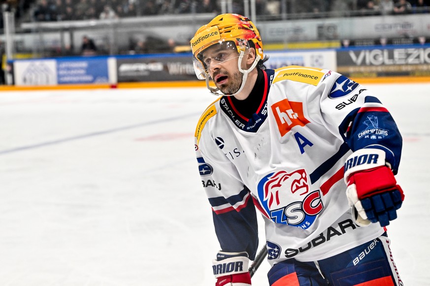 PostFinance Top Scorer Denis Malgin (ZSC) celebrates his goal, during Game 4 of the National League playoff quarterfinal between HC Lugano and ZSC Lions at the ice stadium Cornèr Arena, Lugano, March  ...
