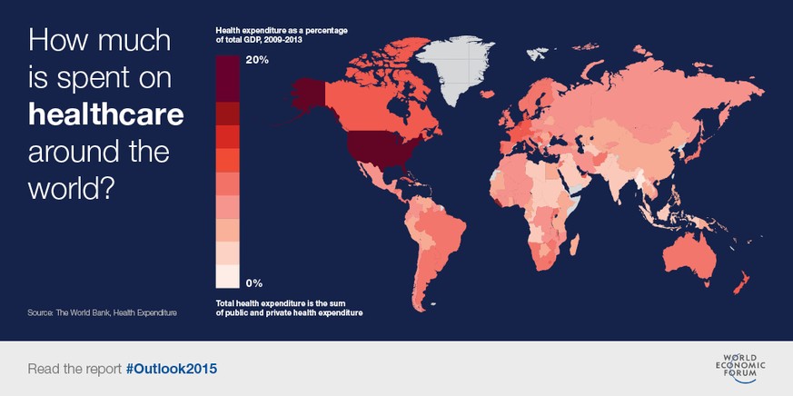 Gesundheitsausgaben in Prozent des Bruttoinlandprodukts: Die USA liegen weltweit an der Spitze.