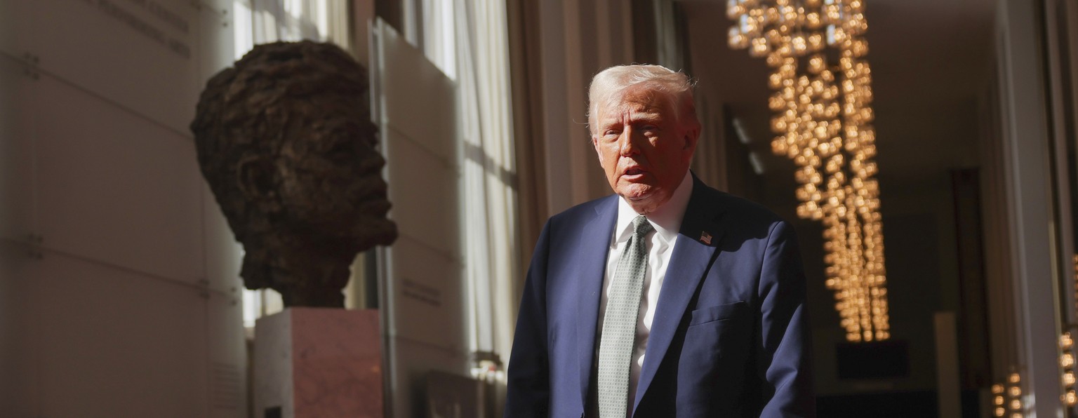 President Donald Trump tours the John F. Kennedy Center for the Performing Arts in Washington, Monday, March 17, 2025. (Pool via AP)
Trump