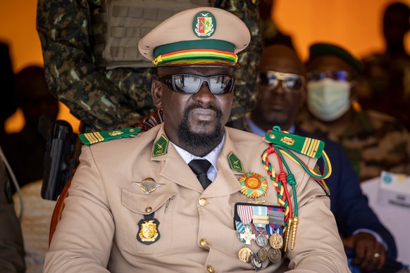 FILE - Guinea's junta leader Col. Mamady Doumbouya watches over an independence day military parade in Bamako, Mali on Sept. 22, 2022. (AP Photo, File)
Mamady Doumbouya