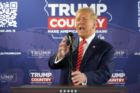 Republican presidential candidate former President Donald Trump speaks at a rally at Des Moines Area Community College in Newton, Iowa, Saturday, Jan. 6, 2024. (AP Photo/Andrew Harnik)
Donald Trump